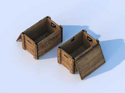 Wooden Storage Crates With Open Lids And LOCAL COMPANY Text For Daily Items 3d model