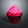 Delicious Cupcake With Pink Frosting Black Star Decorations And Red Heart Pattern Cup