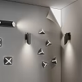 Modern Wall Sconces with Various Designs and Shapes Illuminating Gray Wall 3d model