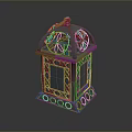 Gray 3D Lantern Model With Intricate Lattice Design And Base Accents