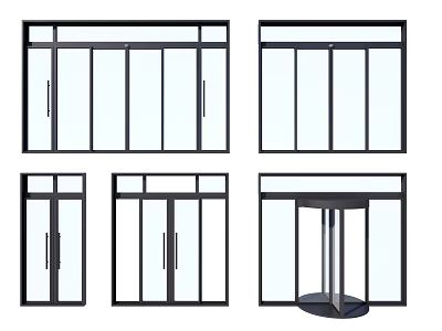 Modern Glass Doors With Black Frame Featuring Sliding Double And Revolving Design Styles 3d model