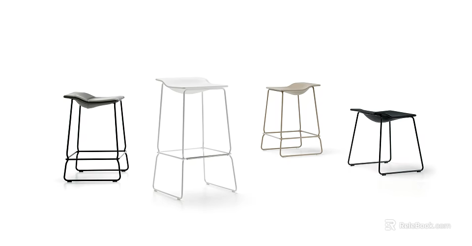 Modern Sleek Bar Stools With Metal Frames And Various Color Options 3d model 