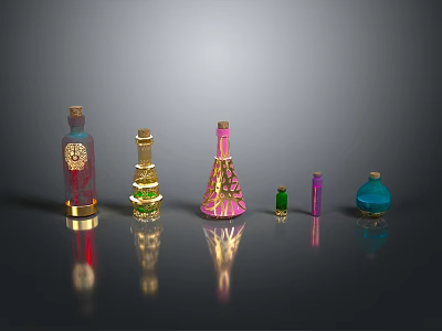 Unique Colorful Decorative Glass Bottles With Various Shapes For Home Decor 3d model