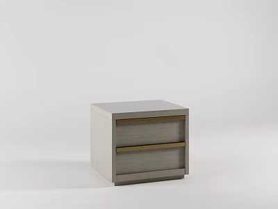 Modern Minimalist Bedside Table with Two Drawers in Grey Wooden Finish 3d model