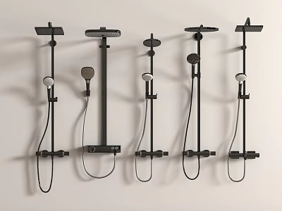 Black Modern Wall Mounted Shower Systems With Handheld Sprayers And Rainfall Heads 3d model