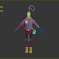 3D Character's Handheld Weapon With Blue Uniform Yellow Arm Guard And Black Gloves