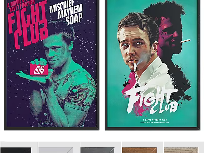 Fight Club Movie Posters With Vintage Style Wall Art Decor For Room 3d model