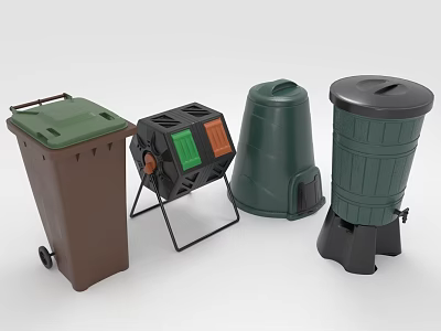 Household Waste Management Equipment With Wheeled Trash Can Compost Bin And Recycling Containers 3d model