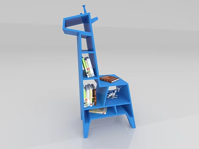 Fun Blue Giraffe Shaped Kids Bookcase With Multiple Shelves And Books 3d model