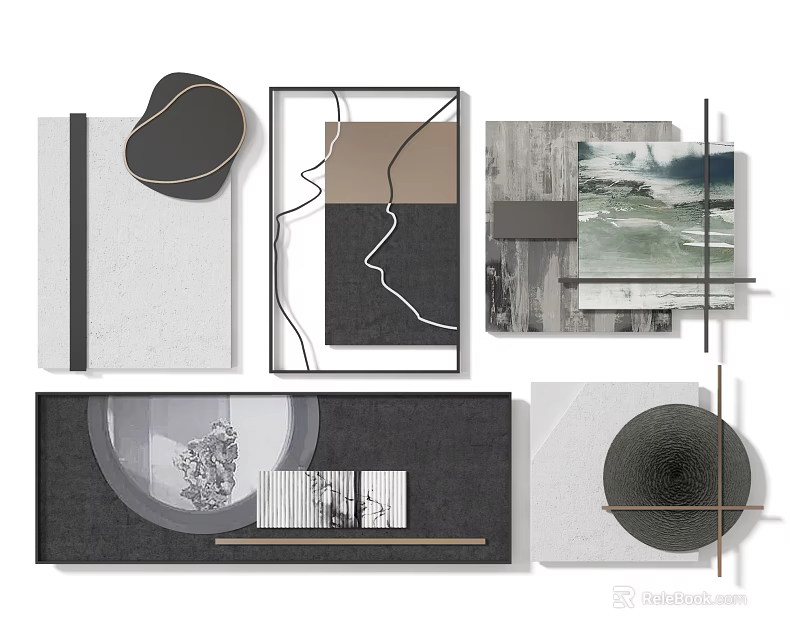 Modern Wall Decor Collection With Framed Abstract Prints Geometric Shapes And Neutral Tones 3d model 