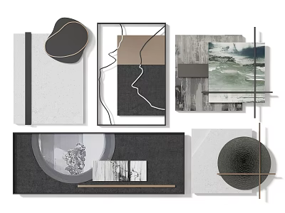 Modern Wall Decor Collection With Framed Abstract Prints Geometric Shapes And Neutral Tones 3d model