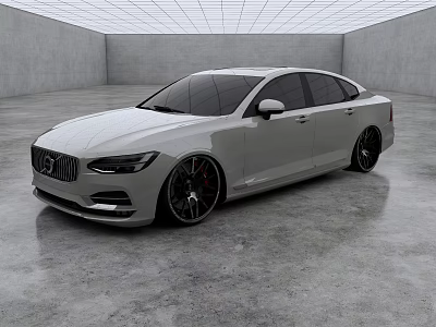 Sleek White Sedan With Black Wheels In Modern Indoor Display Room 3d model