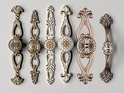 European-style Handle Carved Door Handle 3d model