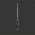 Futuristic Combat Knife With Silver Blade Orange Handle Green Gems And Metal Parts