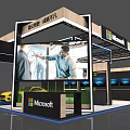 Microsoft Modern Exhibition Booth with Yellow Car Cloud Display and Screens