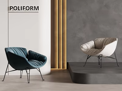 POLIFORM Modern Accent Chairs With Navy Blue Cream White Velvet Upholstery And Metal Legs 3d model