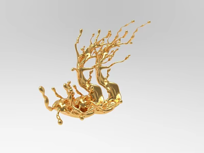Golden Metallic Decorative Ornament Set With Artistic Sculptural Branch Design 3d model
