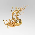 Golden Metallic Decorative Ornament Set With Artistic Sculptural Branch Design