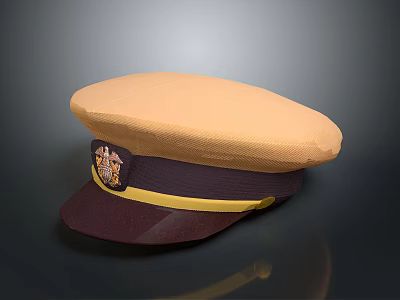 Light Brown Crown Dark Purple Brim Yellow Band Cap With Decorative Emblem 3d model