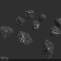 Detailed Wireframe Rendering of Cosmic Asteroids on Gray Background for Space Research