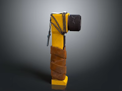 Yellow Hammer With Brown Leather Straps And Black Head Design 3d model