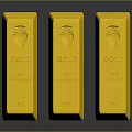 Three Shiny Golden Gold Bars Displayed On Dark Background With Inscriptions