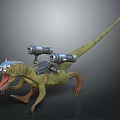Green Mechanical Dinosaur With Silver Back Devices And Open Mouth 3d model