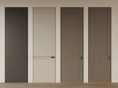 Modern Minimalist Doors In Different Colors And Materials With Simple Frames And Handles 3d model