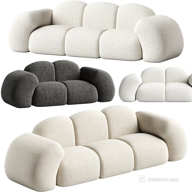 Modern Double Sofa With Round Armrests Soft Fabric And Neutral Colors 3d model