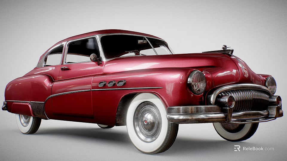 Vintage Red Classic Car With White Wall Tires Chrome Grille And Sleek Body Design 3d model 