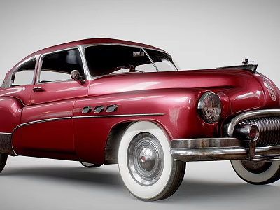 Vintage Red Classic Car With White Wall Tires Chrome Grille And Sleek Body Design 3d model