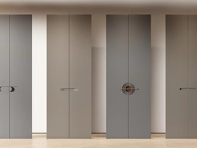 Modern Grey Interior Doors With Different Handle Designs White Walls And Wooden Floor 3d model