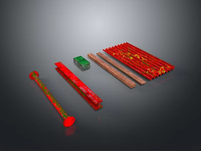 Colorful Household Items Including Red Green Patterned Chopsticks And Decorative Sticks 3d model