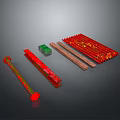 Colorful Household Items Including Red Green Patterned Chopsticks And Decorative Sticks
