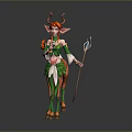 Fantasy Female Deer Human Hybrid Character With Antlers And Green Leaf Outfit Design