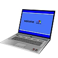 Modern Silver Laptop With Open Screen Displaying Welcome Message And Windows 11