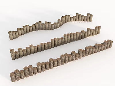 Stone And Wood Cylindrical Pieces Arranged In Curves And Lines As Decorative Structure 3d model
