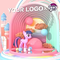 Vibrant Photo Check In Spot With Rainbow Arch Castles Pony Characters And Pink Background