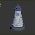 White Lighthouse Building With Red Roof Black Railing And Gray Base 3d model