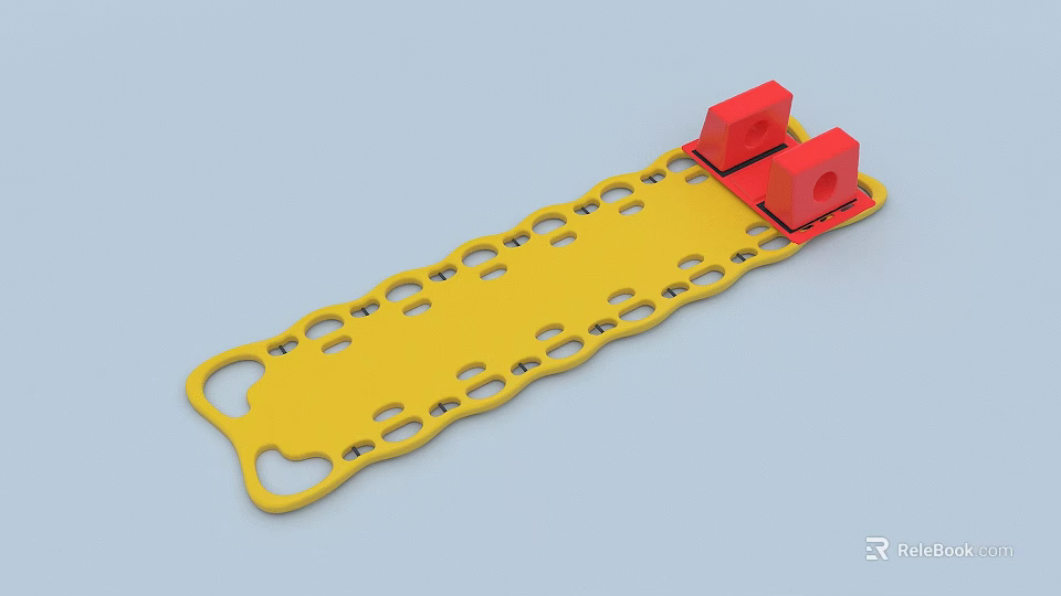 Yellow Elongated Orthopedic Medical Device With Perforated Surface And Red Components 3d model 