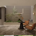 Modern Entryway Design With Green Plants Leisure Chairs And Decorative Lights