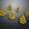 Cartoon Style Yellow Pine Trees Scene With Six Trees On Gray Background 3d model