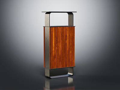 Modern Standing Trash Can With Wooden Panel And Metal Frame Structure 3d model