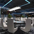 Modern Casino Interior With Poker Table White Chairs And Electronic Screens