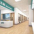 Modern Outpatient Hall Interior With Green Waiting Chairs Reception Desk And Digital Screens