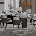 Elegant Marble Dining Table Set With Light Gray Chairs And Tableware In Bright Room 3d model