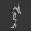 White And Red Robot Model With Futuristic Mechanical Armor And Detailed Joints