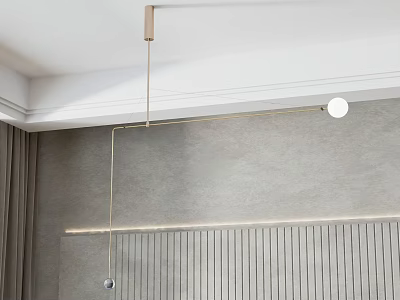 Modern Pendant Light Design With Metal Rod And Round Shades In Minimalist Gray Wall Interior 3d model