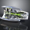 Futuristic Transparent Spaceship Engine With Glowing Green Energy Lines And Mechanical Structures
