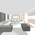 Modern Public Office Space With Glass Partitions Pink Walls And White Furniture